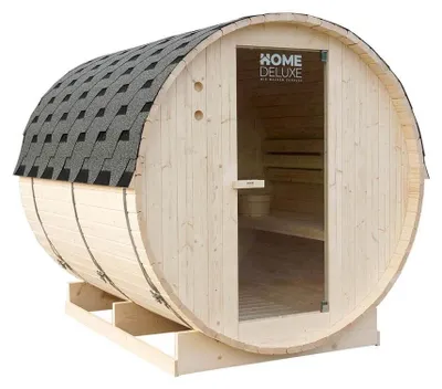 Produktbild von HOME DELUXE - Outdoor Fasssauna LAHTI XL - Maße: BxTxH: ca. 189 x 191,5 x 220, Holz: Fichtenholz - inkl. Saunaofen und Saunazubehör I Gartensauna, Außensauna, Sauna Fass für 6 Personen