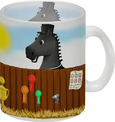 Produktbild von Glas Tasse mit schwarzes Pferd Motiv