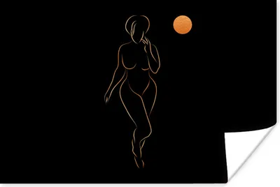 Produktbild von MuchoWow® Poster Frau - Mond - Schwarz - Strichzeichnung 60x40 cm - Schlafzimmerdekoration