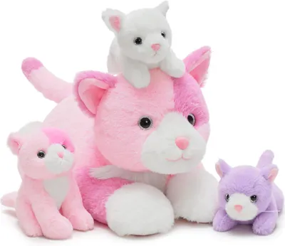 Produktbild von Plüschkatze 4-in-1 mit 3 Baby-Kätzchen, weich, ca. 30 cm, für Kinder