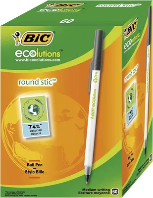 Produktbild von BIC Kugelschreiber ECOlutions Round Stic, in Schwarz, Strichstärke 0,4 mm, 60er Pack, Ideal für das Büro, das Home Office oder die Schule