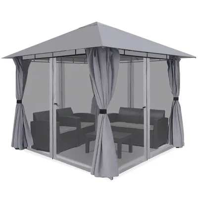 Produktbild von Sekey Gazebo 300 x 300 cm Pavillon Gartenzelt mit 4 Seitenteilen und 4 Moskitonetz, Grau