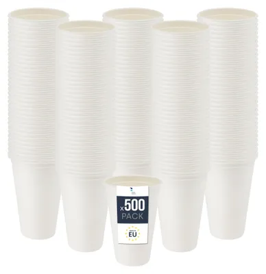 Produktbild von BenBow Einwegbecher aus Zuckerrohr, Weiß, 400 ml x 500 – Besser als Pappbecher, Umweltfreundlich, Ideal für Partys oder Kaffee