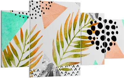 Produktbild von Bild auf Leinwand - Leinwandbild - Komposition muster palme blatt - 160x90cm - Wand Bild - Wanddeko - Leinwanddruck - Bilder - Kunstdruck - Wanddekoration - Leinwand bilder - Wandkunst - DL160x90-2897