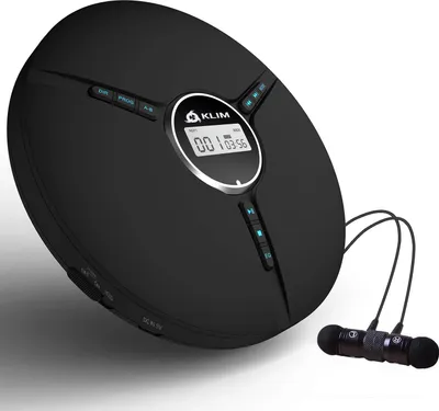 Produktbild von KLIM Discman - Tragbarer CD Player mit eingebautem Akku, inklusive KLIM Fusion Kopfhörer. Kompakter Mini CD Player, kompatibel mit CD-R, CD-RW und MP3. Discman CD Player