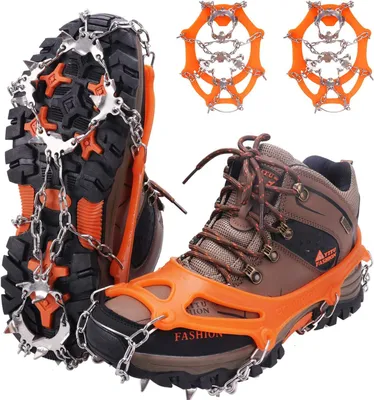 Produktbild von Steigeisen, Eisspikes, Schuhkrallen mit 19 Edelstahlzähnen/Spikes, zum Klettern / Bergsteigen / Trekking / in großen Höhen / im Winter / im Freien