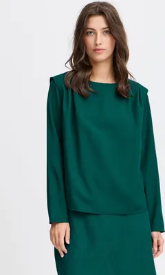 Produktbild von b.young BYMmidde Damen Bluse Shirt Blusenshirt mit U-Boot-Ausschnitt 1-Knopf-Verschluss Bundfalten Loose fit