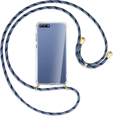 Produktbild von Handykette Backcover-Schutzhülle mit Band (Metall goldfarben) für Huawei Y6 2018 - Blautöne