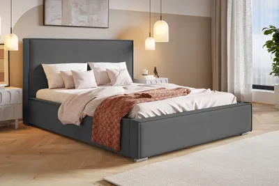 Produktbild von Polsterbett 160x200 cm Sydney - Doppelbett mit Lattenrost - Schlafzimmerbett, Bettkasten, Samtstoff Dunkelgrau