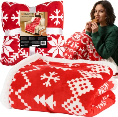 Produktbild von Ruhhy 26610 Decke mit Weihnachtsmotiv, 130 x 170 cm, rot