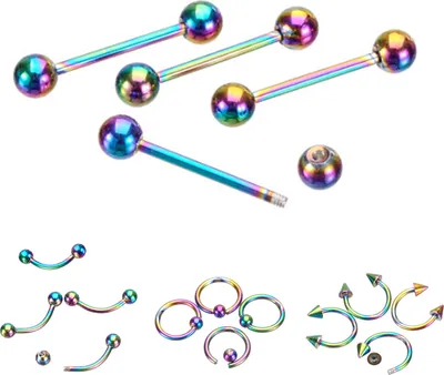 Produktbild von 9 Stück Mixed Style Lip Nippel Tongue Bar Barbell Ring Labret Body Piercing Jewelry-Mehrfarbig