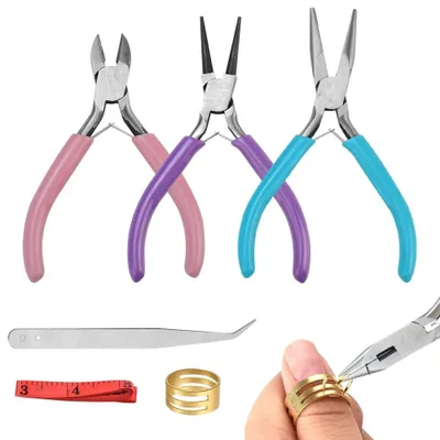 Produktbild von Schmuckzange Flachzange Rundzange Seitenschneider - Set mit 3 Zangen - Pinzette und Ringöffner - Für Schmuckherstellung und Reparatur