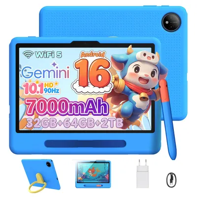 Produktbild von POCKAM P10 Kids 10.1" Tablet, Gemini AI, Android 16, 32(6+26)GB RAM+64GB ROM/TF 2TB, 7000mAh, WiFi Tablet für Kind mit Kindgerechte Hülle und Stift