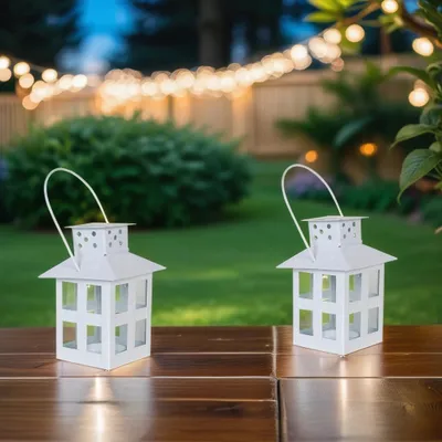 Produktbild von MARRAKESCH 2er Set Weihnachtslaterne 16cm Weiss Laterne Windlicht Skagen für Weihnachten kleine Laternen für draußen