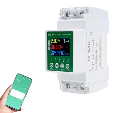 Productafbeelding van Elektriciteitsmeter DIN-rail WiFi met lekstroombeveiliging en overspanningsbeveiliging 63A AC 230V