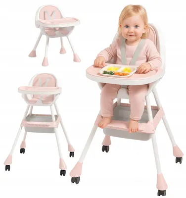 Produktbild von Hochstuhl 3in1 - Kinderstuhl Rosa - Babystuhl Hochstuhl Rosa - Hochstuhl mit Tablett - Für Kinder