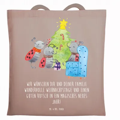 Produktbild von Mr. & Mrs. Panda Jutebeutel Weihnachten Smörle - Braun Pastell - Geschenk, Schultasche, Shopping Tasche, Stoffbeutel, Tote Bag, Pfefferminzstange, Laptoptasche