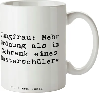 Produktbild von Mr. & Mrs. Panda Kaffeebecher Spruch Jungfrau Ordnung - Weiß - Geschenk, Tierkreiszeichen, Sternzeichen, Trinkbecher, Geschenke, Detailorientierung, Perfektionismus