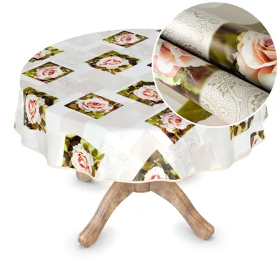 Produktbild von Tischdecke Wachstuch MIMOSA Blumen Beige Robust Wasserabweisend Rund 120 cm