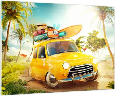 Produktbild von Bilder auf glas - Auto Strand Reise Sommer - 100x70cm - Glasbilder - Wandbilder - Kunstdruck - zum Aufhängen bereit - Wanddekoration aus Glas - Glas Bilder - Wandbild auf Glas - GAA100x70-2839