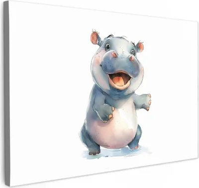 Produktbild von Leinwand Bilder 120x80 cm - Kinder Tiere - Nilpferd, Bilder, Wanddeko, Wandbilder Wohnzimmer