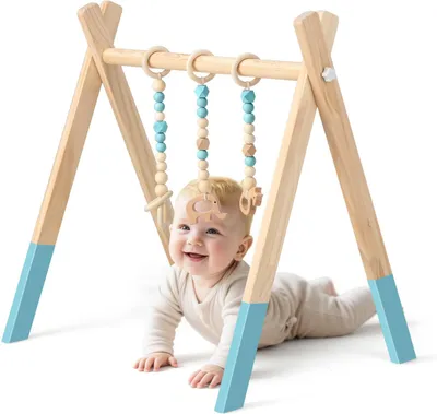 Productafbeelding van Inklapbare houten babyspeelboog met 3 afneembare speeltjes, voor baby's ouder dan 3 maanden, groen