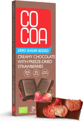 Produktbild von COCOA Vegane Creamy Schokolade mit Erdbeeren, 40g, Zuckerfrei, Laktosefrei,