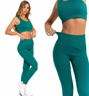 Produktbild von MORAJ Damen-Sportleggings, figurbetont, gerippt, hoher Bund, S/M, GRÜN
