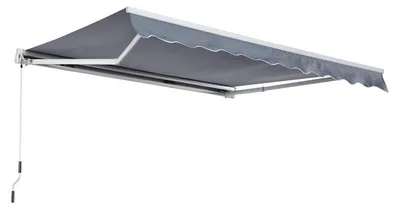 Immagine prodotto di Schermo per braccio di tenda con sistema di fissaggio a molla, dimensioni 3,95 x 3 metri, tenda da sole regolabile con manovella, colore grigio