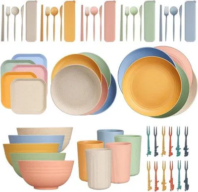 Produktbild von Unzerbrechliche Serviersets für 5 Personen, leicht, bunt, 62 Teile
