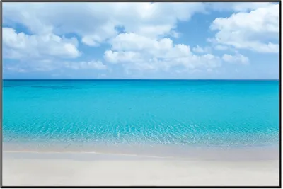 Produktbild von Wallario Wandbild Sandstrand und blaues Meer, Größe: 61 x 91,50 cm, Poster mit schwarzem Aluminiumrahmen