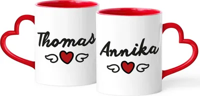 Produktbild von SpecialMe® Partnertasse 2er Set personalisierbare Namenstassen für Pärchen Herzhenkel Geschenk Liebe Valentinstag rot Herz-Tasse
