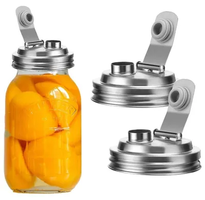 Produktbild von Mason Jar Deckel mit Ausgießer, 3er Set, 304 Edelstahl, auslaufsicher mit Silikondichtung, für 86 mm Weithalsgläser