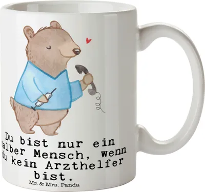 Produktbild von Mr. & Mrs. Panda Tasse Arzthelfer Herz - Weiß - Geschenk, Kakaotasse, MFA, Teetasse, Kaffeetasse, Krankgeschrieben, Ausbildung, Bedruckte, Kaffeebecher, Beruf, Spruch