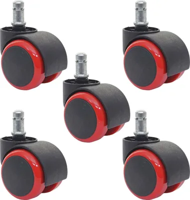Produktbild von 5er-Set Hartbodenrollen HWC-H86, Bürostuhl-Rollen Stuhlrollen, 150kg belastbar Ø 11mm  rot