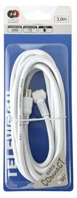Image de Conexion - Câble coaxial RG59 75 ohms avec connecteur F, 3 m, blanc – Câble d'antenne TV/SAT