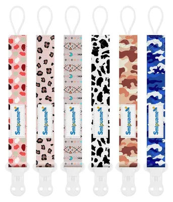 Immagine prodotto di Catena per ciuccio per neonati, confezione da 6 pezzi, senza BPA, realizzata in tessuto, adatta per ciucci e giocattoli da mordere, design boho, camouflage, leopardo