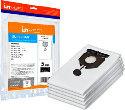 Produktbild von Synthetischer Staubbeutel 5er Pack für Karcher NT 30/1 TACT 40/1 TACT 50/1 TACT Staubsauger (2.889-154.0 2.889-155.0)
