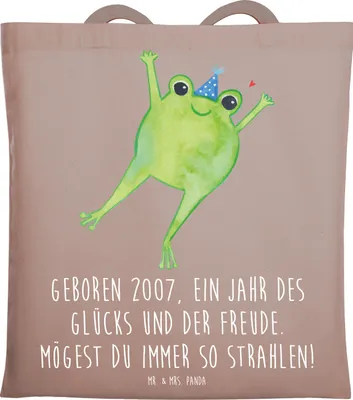 Produktbild von Mr. & Mrs. Panda Tote Bag 2007 Geburtstag - Braun Pastell - Geschenk, Schultasche, Geburtstagsgeschenk, feiern, Unitasche, positives Zitat, Laptoptasche, Happy Birthday