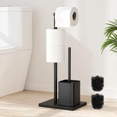 Obrázek produktu pro Nerezový držák na toaletní papír s WC štětkou - matná černá - stojící