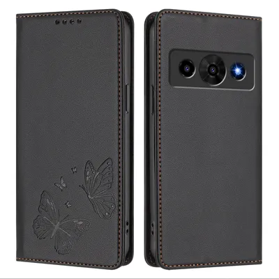 Image de Étui en cuir pour ZTE nubia P7 Pro, étui de protection type portefeuille en cuir gaufré « papillon » avec support, noir