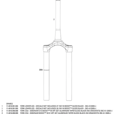 Immagine prodotto di Forcella + ponte CSU 35 RockShox DebonAir29Boost, offset 51, alluminio, GlossBla...