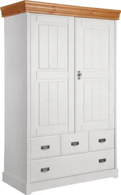 Produktbild von 2-türiger Wäscheschrank SAVONA-69 in Kiefer massiv weiß mit honig, B/H/T: ca. 120/190/55 cm