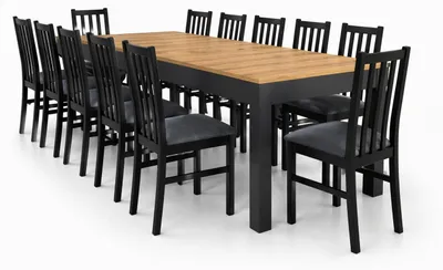 Produktbild von Furniture24 Ausziehbarer Tisch 160 - 300 Cm Wenus Mit 12 Stühlen - Schwarz / Eiche Craft