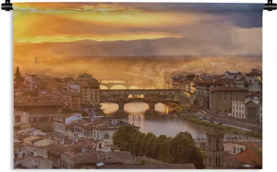 Produktbild von MuchoWow® Wandteppich Wandbehang Italien - Nebel - Sonnenaufgang - Florenz 150x100 cm Tapisserie Dekoration Wandtuch - Waschbar - Tapisserien - Wand-Decke