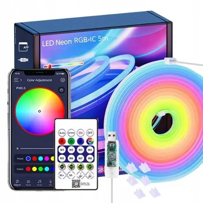Zdjęcie produktu dla Taśma Neon Led 5M Rgb Bluetooth Aplikacja Pilot Wododporna Pasek Bluetooth