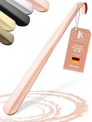 Produktbild von JK Trade® 42cm STABILER Edelstahl Schuhlöffel Lang | Schuhanzieher Edelstahl Lang zum Stehen | Schnell & Einfach | optimierte Länge & Breite| RoseGold