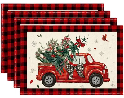 Platzdeckchen-Set 4er, 30x45 cm, Buffalo Plaid, Weihnachtstruck