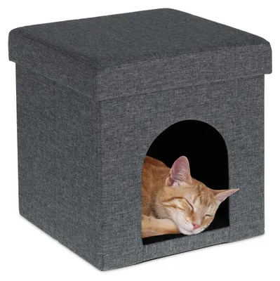 Katzenhöhle mit Sitzfläche, Stoff, grau, 38,5x37x37 cm