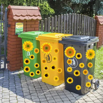 Produktbild von Sonnenblumen-Aufkleber für Mülltonnen mit Rollen – Blumenaufkleber für Mülltonnen